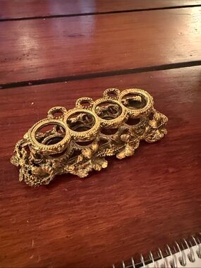 Vintage Gold Hollywood Regency Floral Lipstick and Lip Pencil Holder